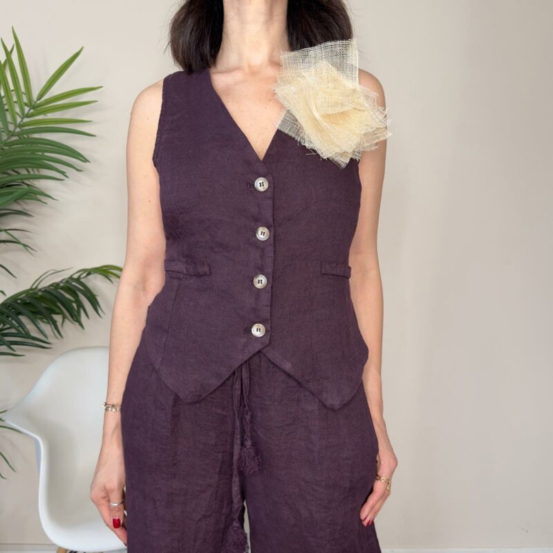 TENSIONE IN - Gilet lino prugna
