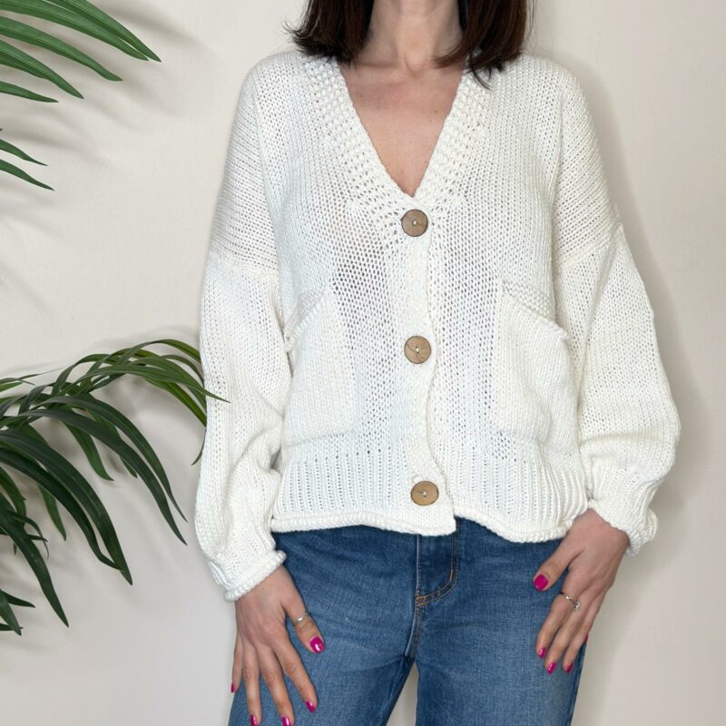 HAVEONE - Cardigan corto tasche panna