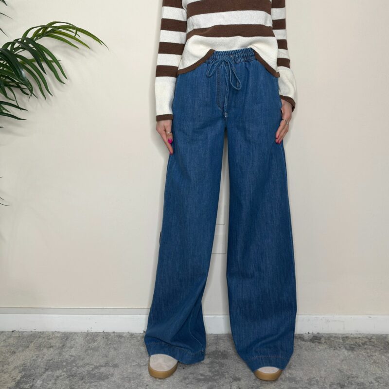 TENSIONE IN - Jeans palazzo con elastico in vita