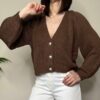 HAVEONE – Cardigan corto bottone gioiello moro