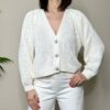 HAVEONE – Cardigan corto bottone gioiello panna
