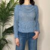HAVEONE – Maglia girocollo punto pizzo celeste