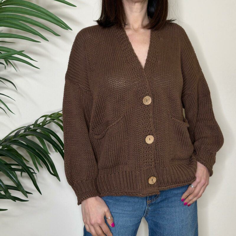 HAVEONE - Cardigan corto tasche moro
