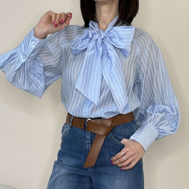 TENSIONE - Camicia fiocco azzurra