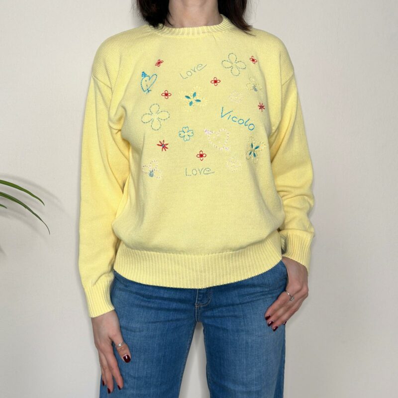 VICOLO - Maglia scritte ricamate gialla
