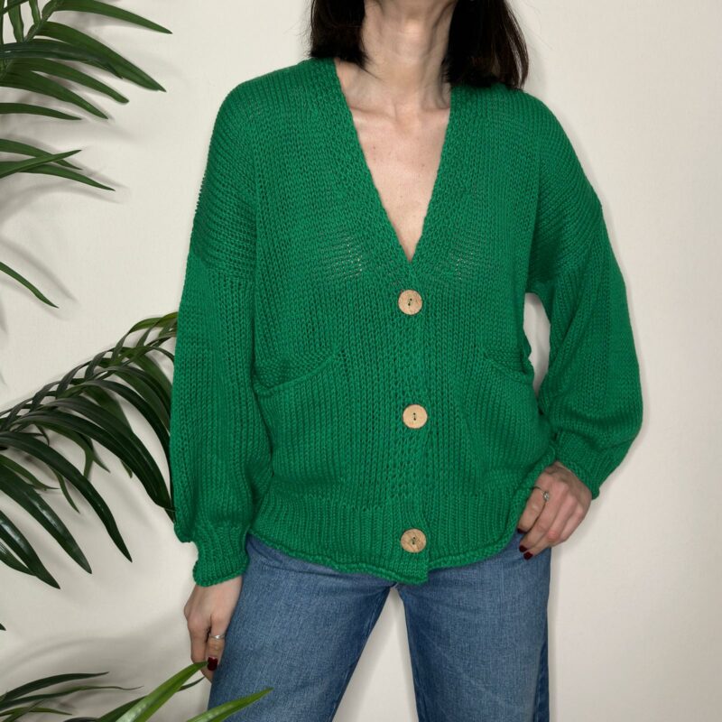 HAVEONE - Cardigan corto tasche verde