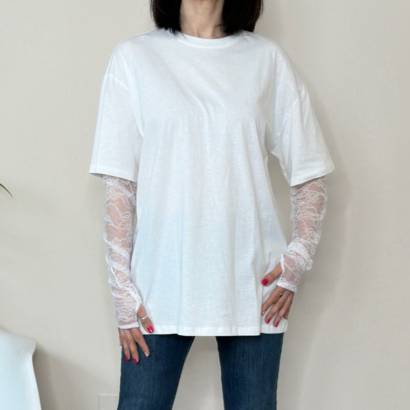 VICOLO - T-shirt manica pizzo bianca
