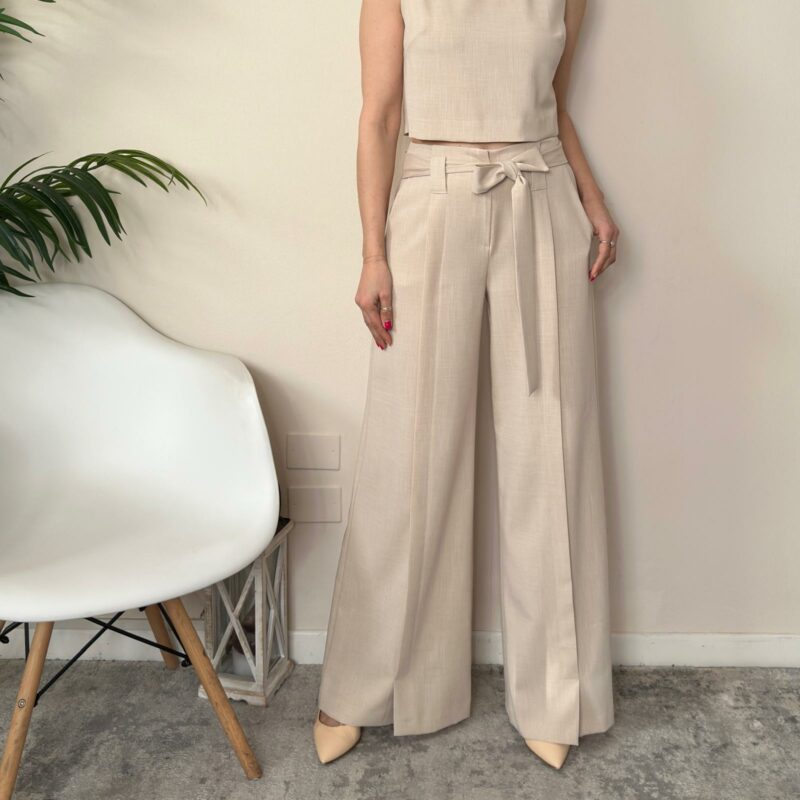 TENSIONE IN - Pantalone a palazzo con fusciacca beige