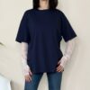 VICOLO – T-shirt manica pizzo blu