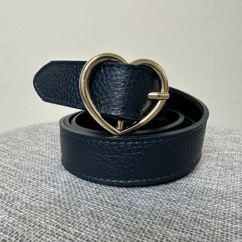Cintura in pelle blu fibbia cuore