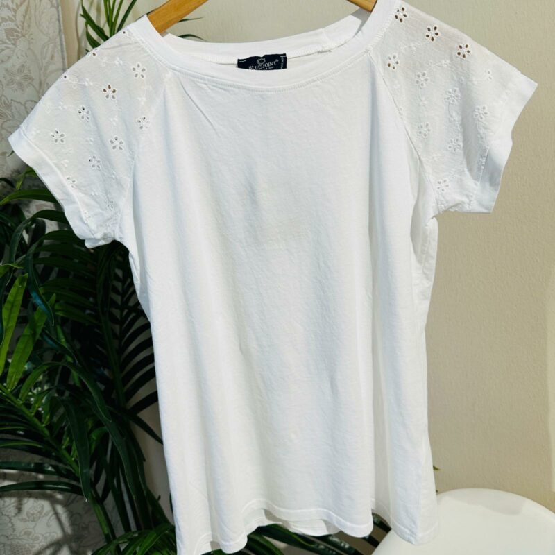 BLUE JOINT - T-shirt manica sangallo bianca