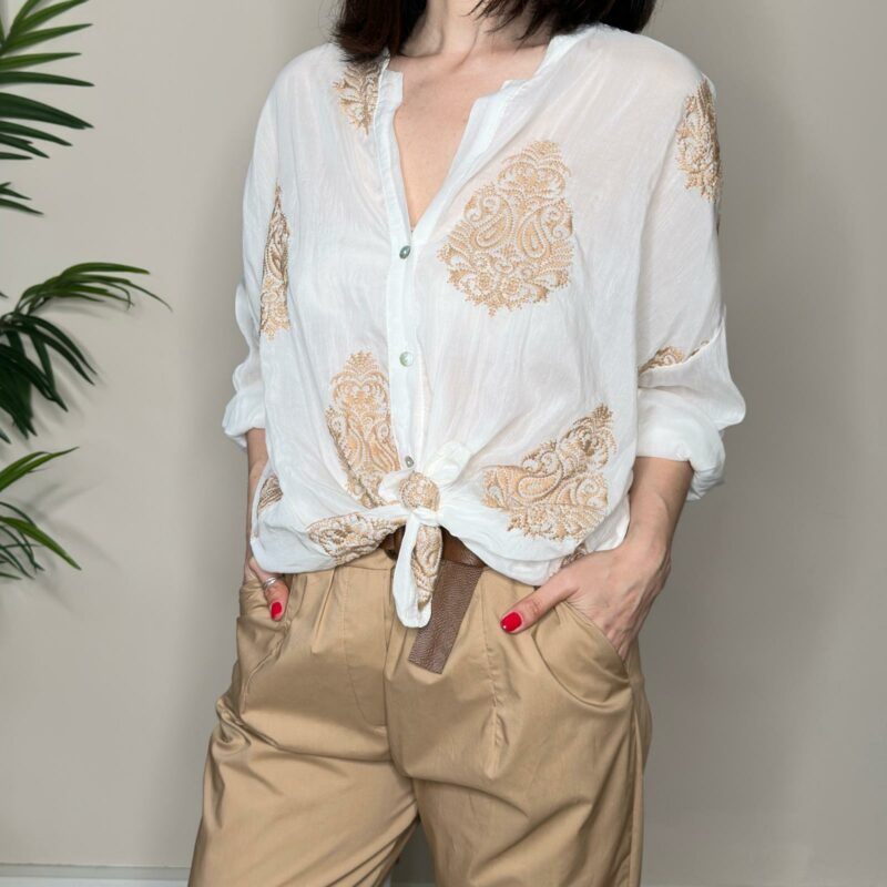 TENSIONE IN - Camicia misto seta bianca ricamo