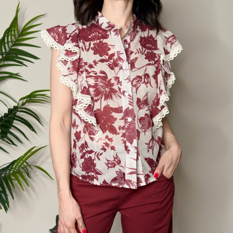 SUSY MIX - Camicia con rouches rosso india
