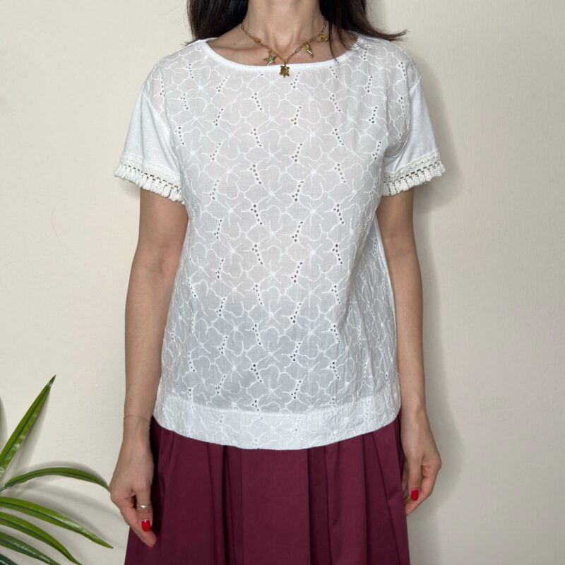BLUE JOINT - T-shirt bianca lavorata