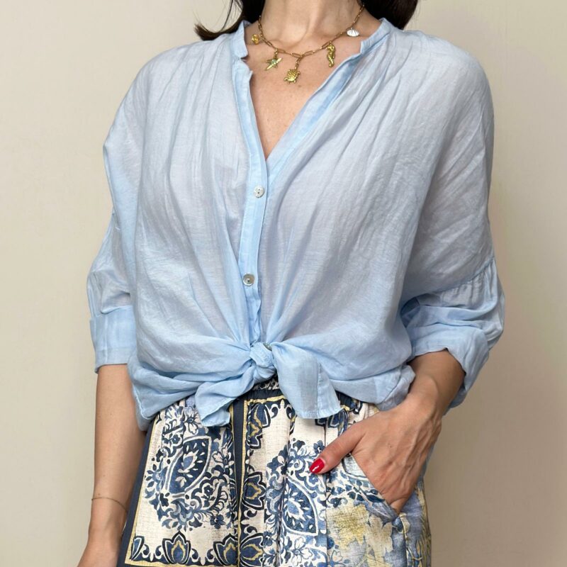 TENSIONE IN - Camicia misto seta azzurro