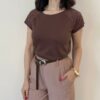 BLUE JOINT – T-shirt manica sangallo cioccolato