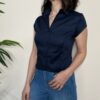 BLUE JOINT – Camicia cotone manica corta blu