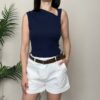 BLUE JOINT – Canotta costine scollo asimmetrico blu