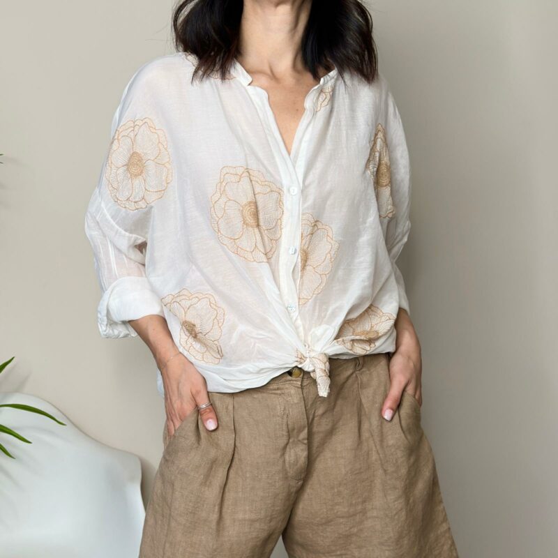 TENSIONE IN - Camicia misto seta bianca ricamo