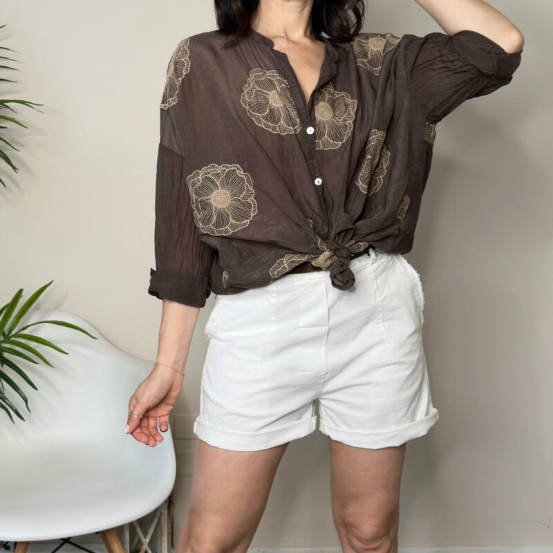 TENSIONE IN - Camicia misto seta moro ricamo