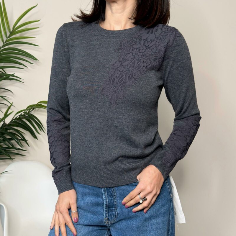 BLUE JOINT - Maglia con pizzo grigio