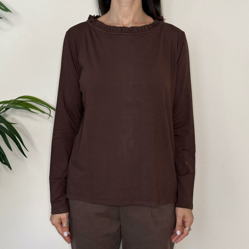 BLUE JOINT - Maglia collo arricciato cioccolato