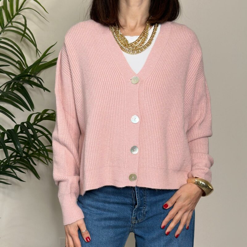TENSIONE IN - Cardigan bottone perlato rosa