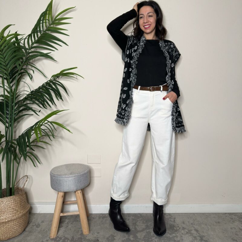 TENSIONE IN - Pantalone ovetto coste panna