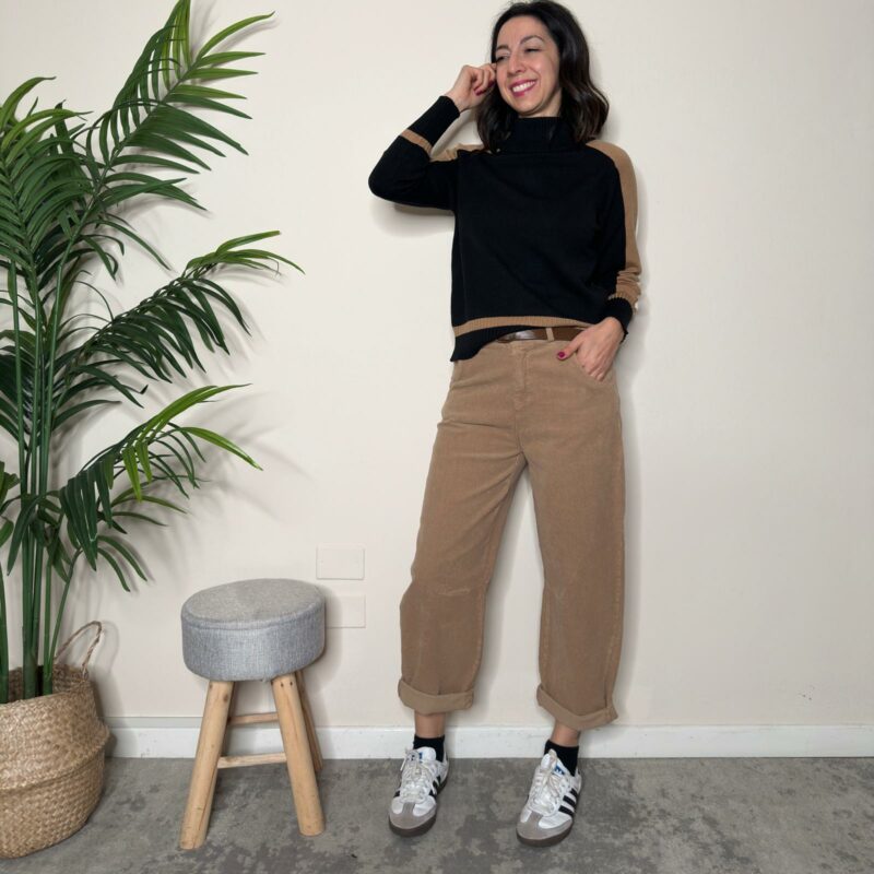 TENSIONE IN - Pantalone ovetto coste cammello