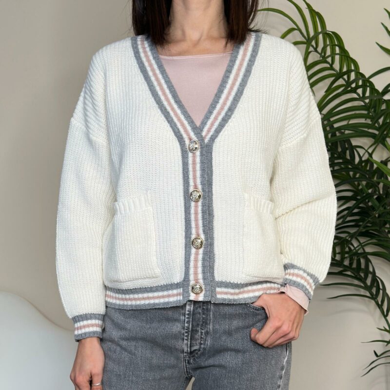 BLUE JOINT - Cardigan panna profilo rosa