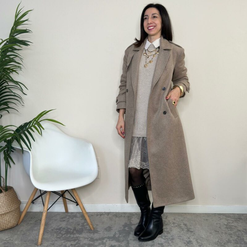 TENSIONE IN - Cappotto lungo con cintura casha