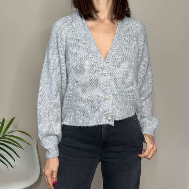 HAVEONE - Cardigan bottone gioiello grigio