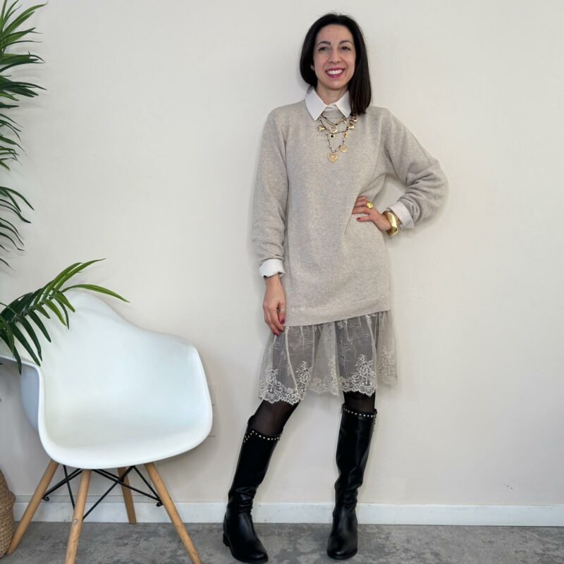 VICOLO - Abito ovetto nocciola con pizzo