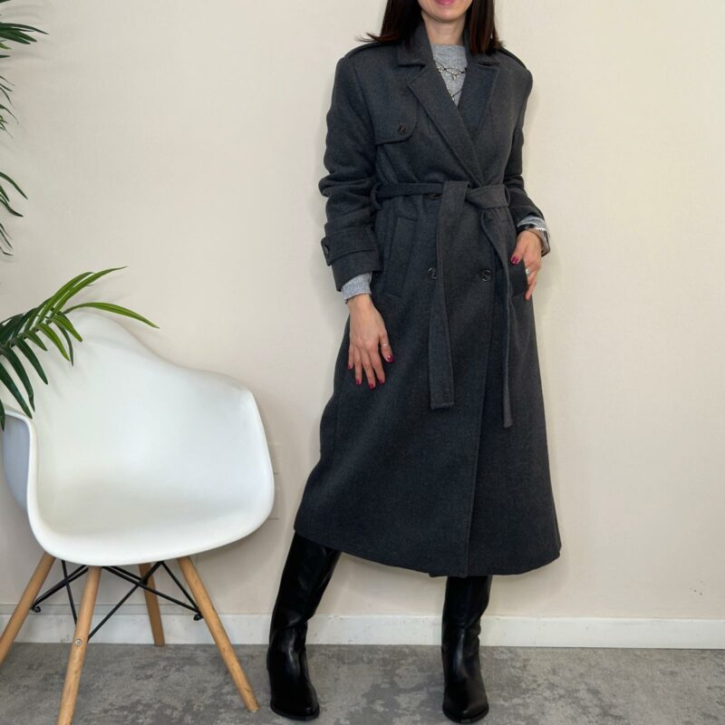 TENSIONE IN - Cappotto lungo con cintura antracite