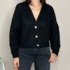 HAVEONE – Cardigan bottone gioiello nero