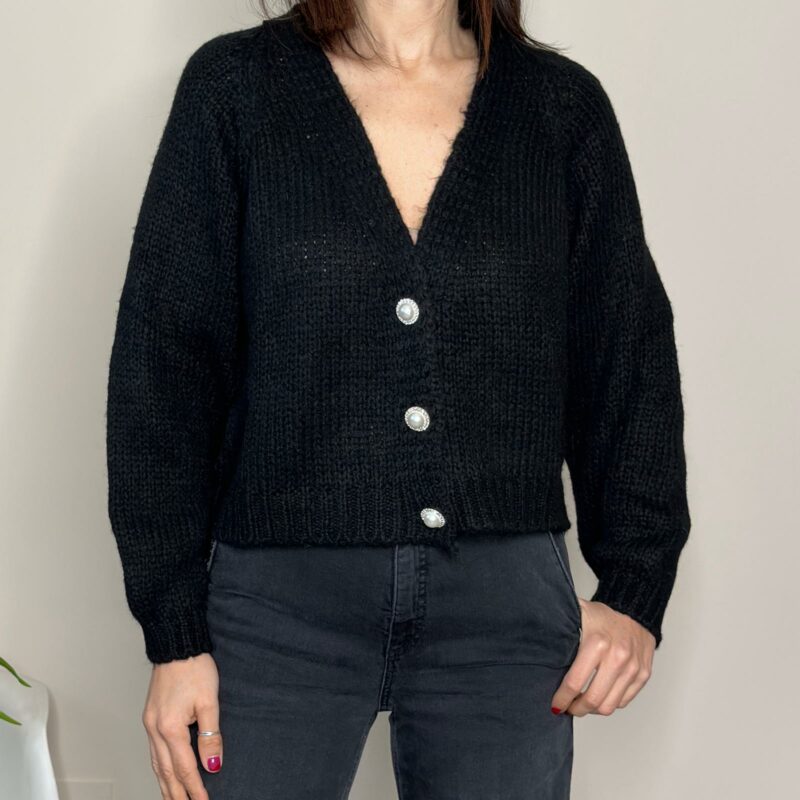HAVEONE - Cardigan bottone gioiello nero