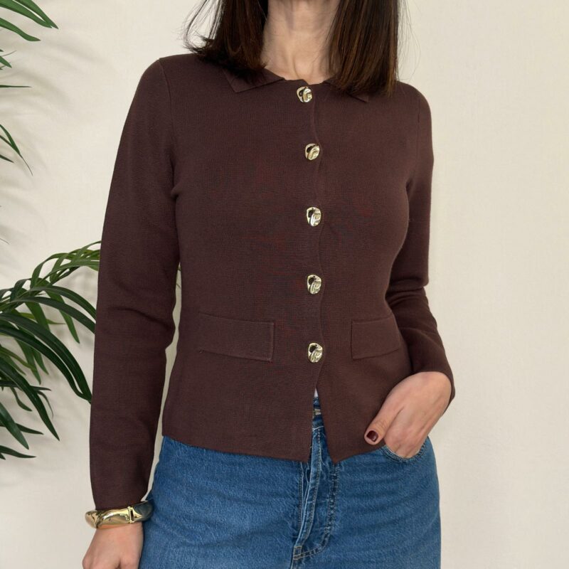 BLUE JOINT - Cardigan cioccolato bottone gioiello