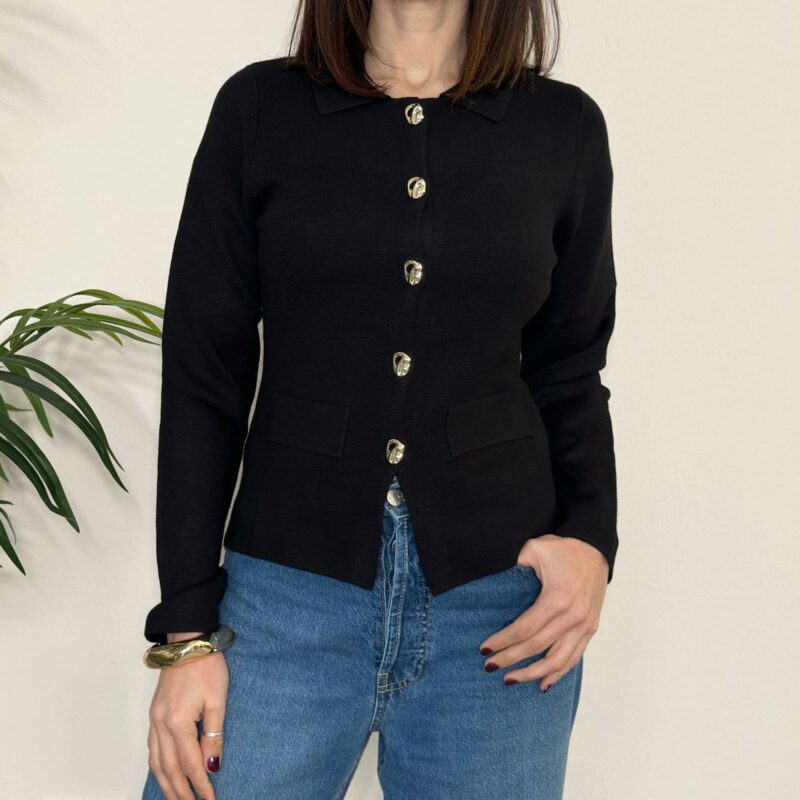 BLUE JOINT - Cardigan nero bottone gioiello