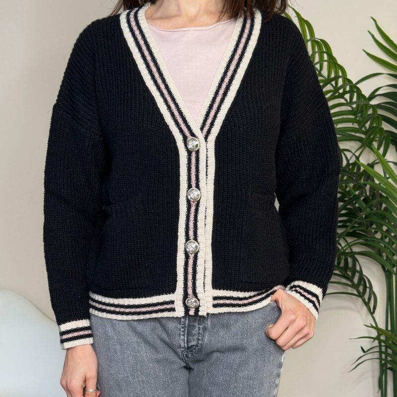 BLUE JOINT - Cardigan nero profilo rosa