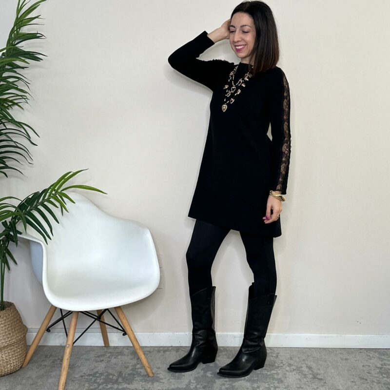 BLUE JOINT - Maglia con inserto in pizzo nera