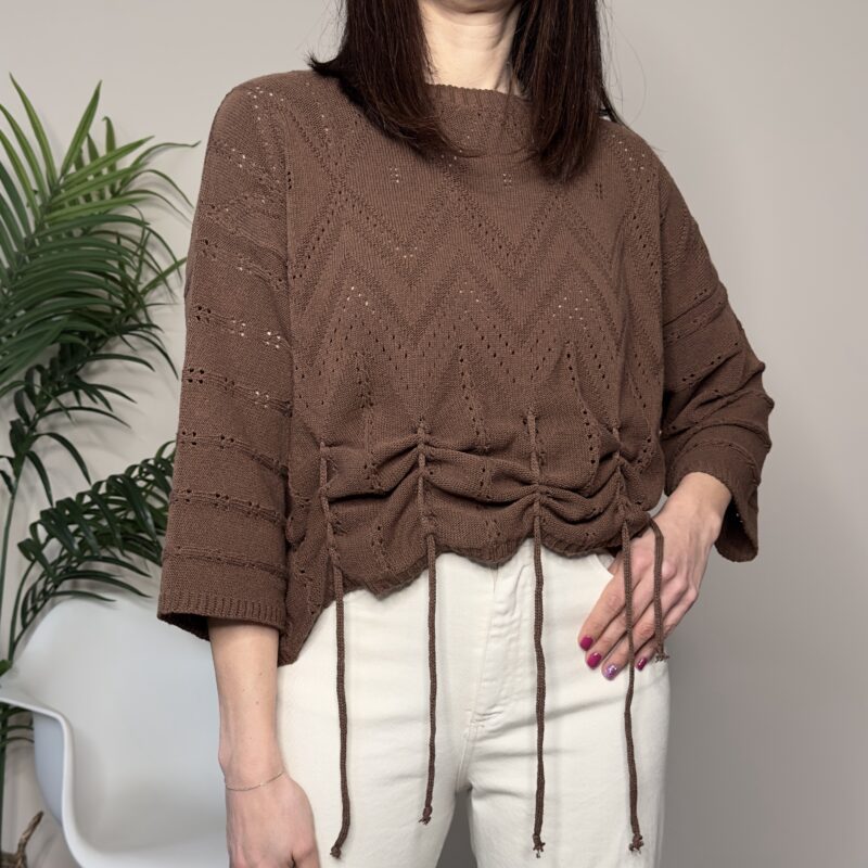 HAVEONE - Maglia ricamo frange cioccolato