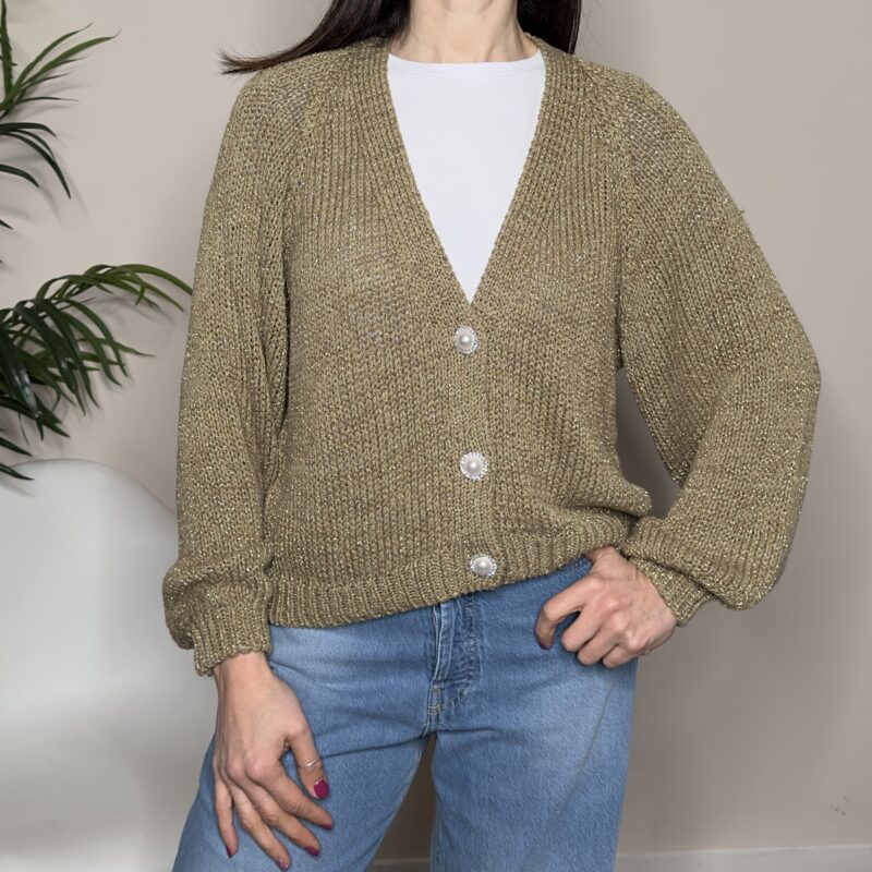 HAVEONE - Cardigan bottone gioiello verde