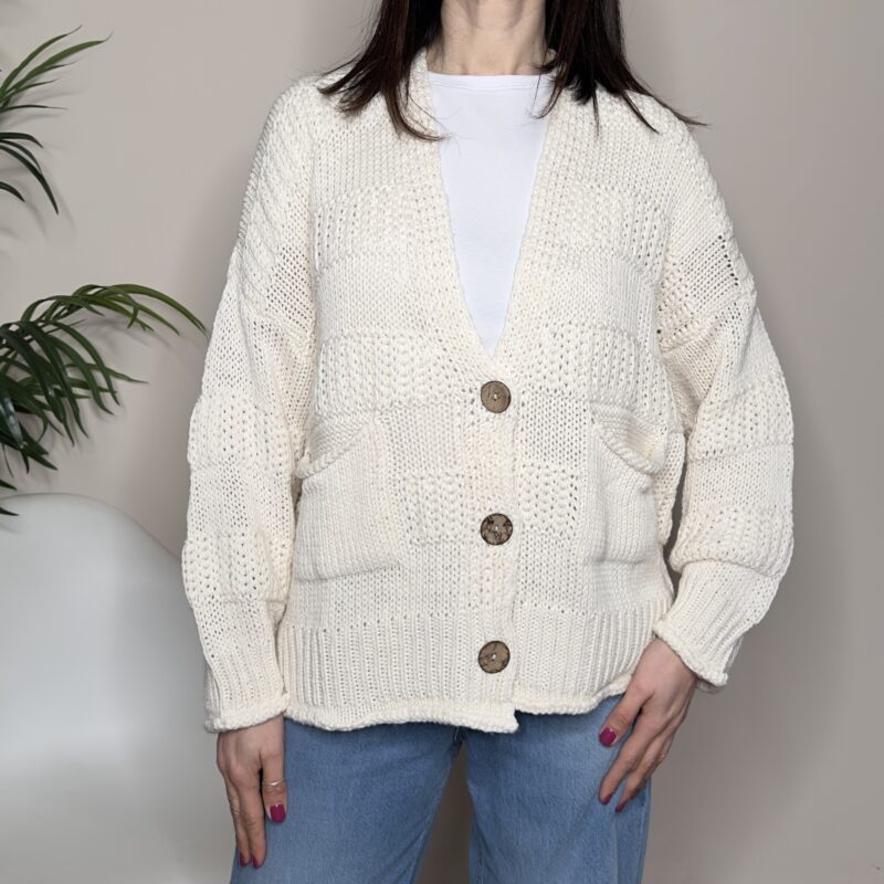 HAVEONE - Cardigan bottone legno panna