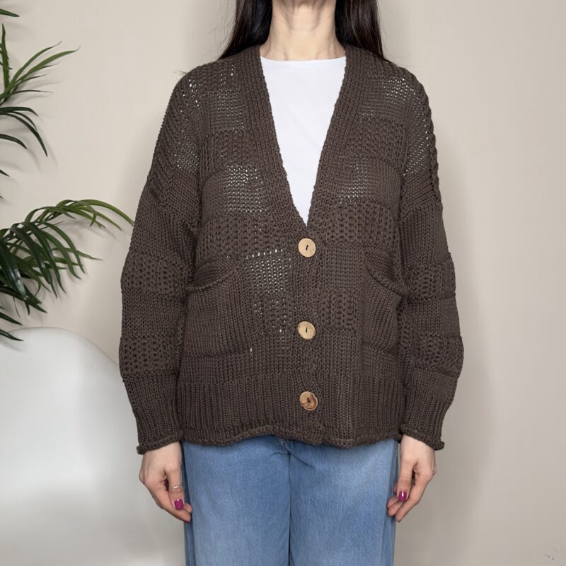 HAVEONE - Cardigan bottone legno moro