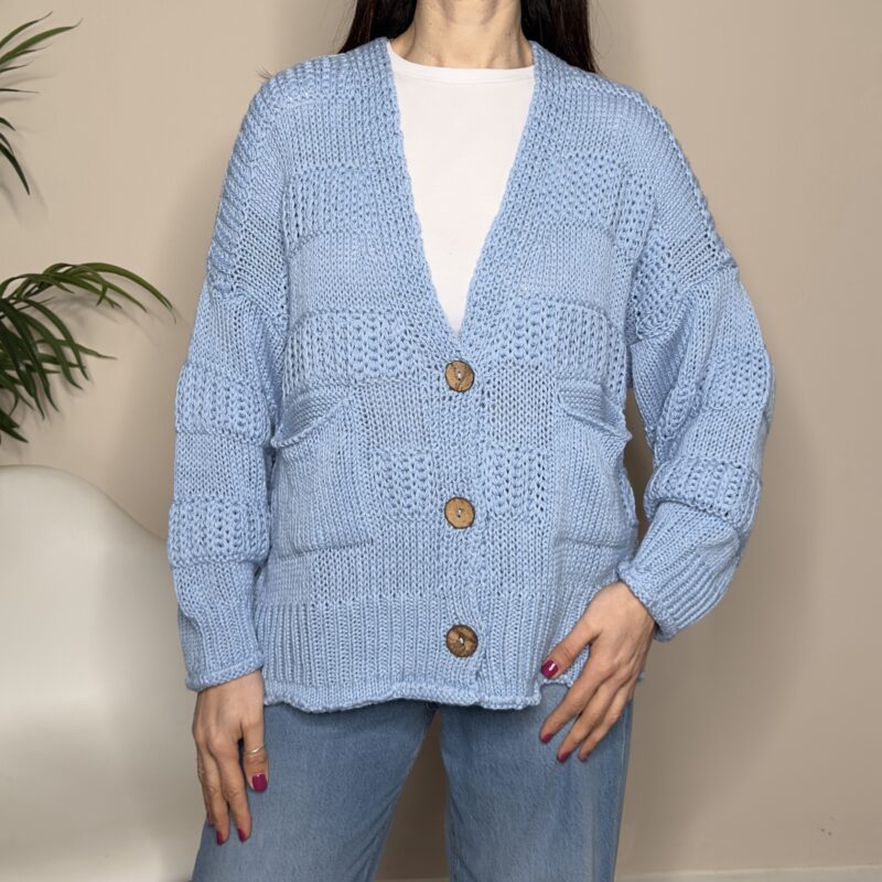 HAVEONE - Cardigan bottone legno azzurro
