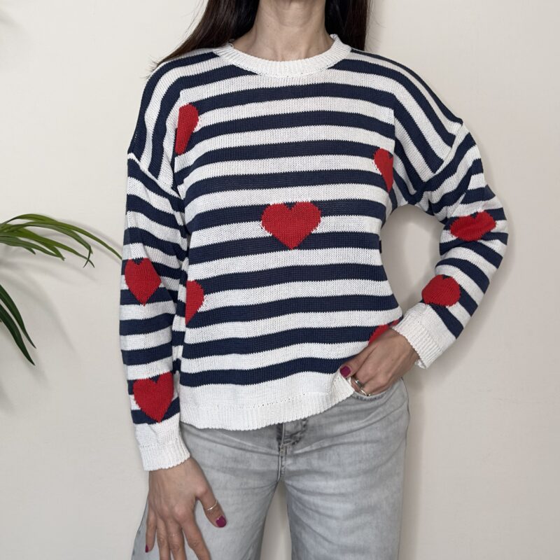 BLUE JOINT - Maglia cuori rossi riga blu