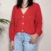 HAVEONE – Cardigan bottone gioiello rosso