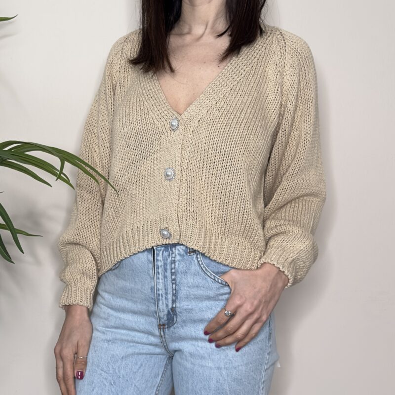 HAVEONE - Cardigan bottone gioiello corda