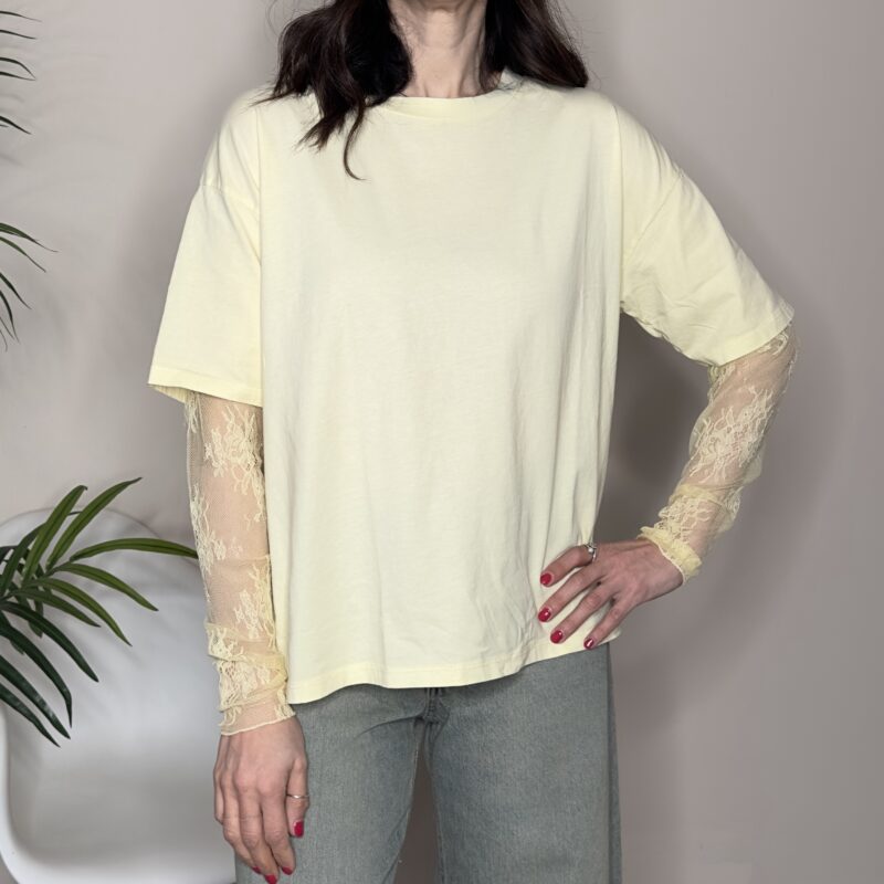 SUSY MIX - T-shirt manica pizzo giallo