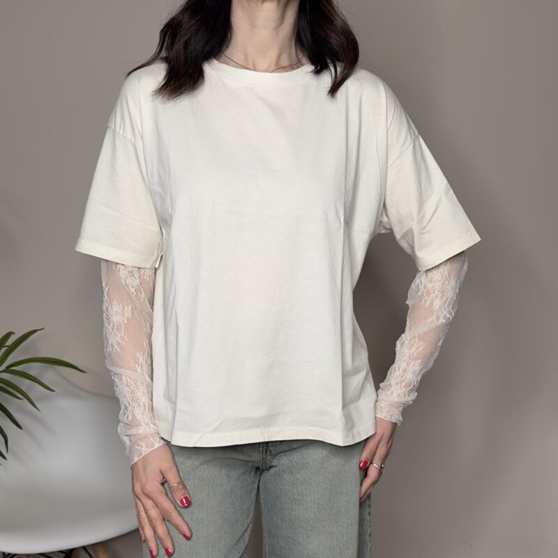 SUSY MIX - T-shirt manica pizzo burro